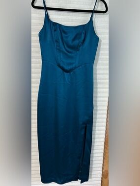 ASTR Teal Strapless Sheath Dress with Side Slit